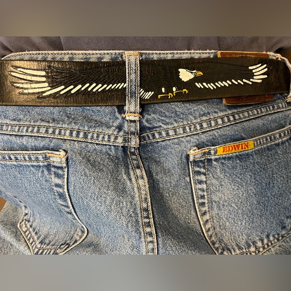 🦅🇺🇸Sz 46 Detachable Eagle Belt & Buckle Vintage Silver-Toned Embossed Leather - Picture 17 of 17